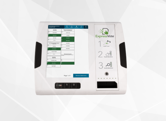 The paper-based ExpressVote Universal Voting System uses touch-screen technology that produces a paper record for tabulation. Mecklenburg County Board of elections uses this hardware as an assistive technology to support the needs of voters with visual limitations.